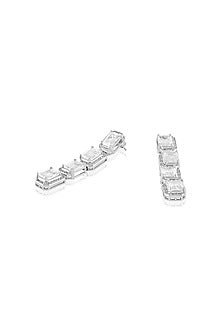 White Rhodium Finish Crystal Zirconia Dangler Earrings