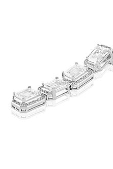 White Rhodium Finish Crystal Zirconia Dangler Earrings
