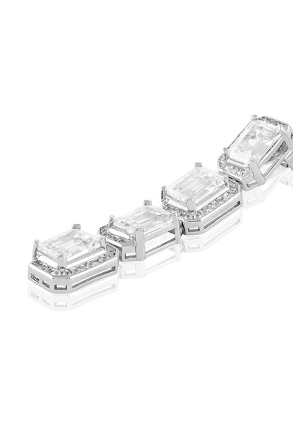 White Rhodium Finish Crystal Zirconia Dangler Earrings