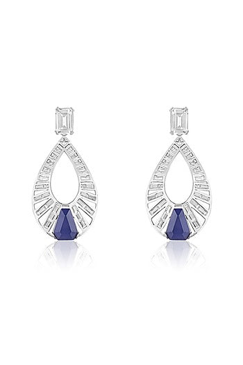 White Rhodium Finish Crystal Zirconia & Sapphire Stone Dangler Earrings