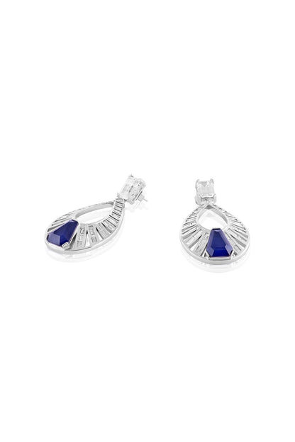 White Rhodium Finish Crystal Zirconia & Sapphire Stone Dangler Earrings