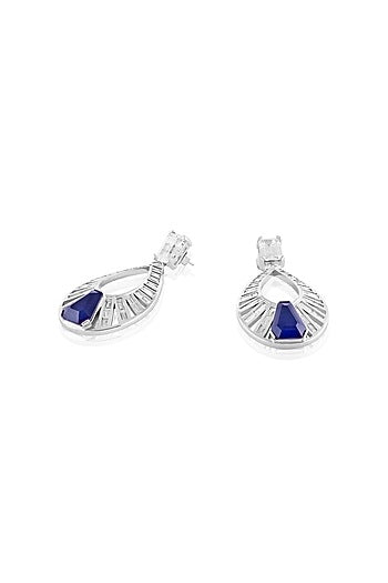 White Rhodium Finish Crystal Zirconia & Sapphire Stone Dangler Earrings