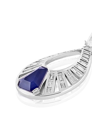 White Rhodium Finish Crystal Zirconia & Sapphire Stone Dangler Earrings