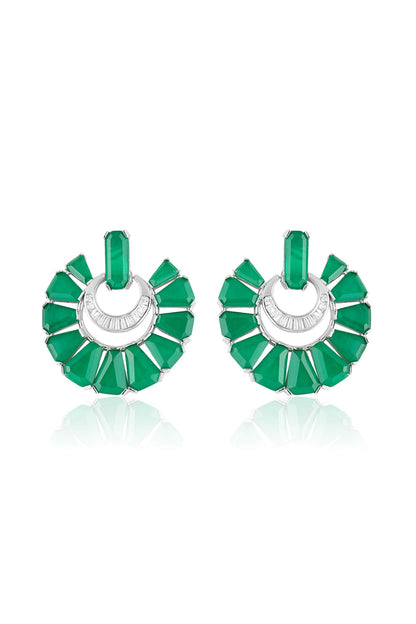 White Rhodium Finish Crystal Zirconia & Emerald Stone Dangler Earrings