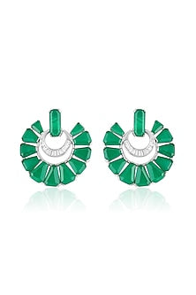 White Rhodium Finish Crystal Zirconia & Emerald Stone Dangler Earrings