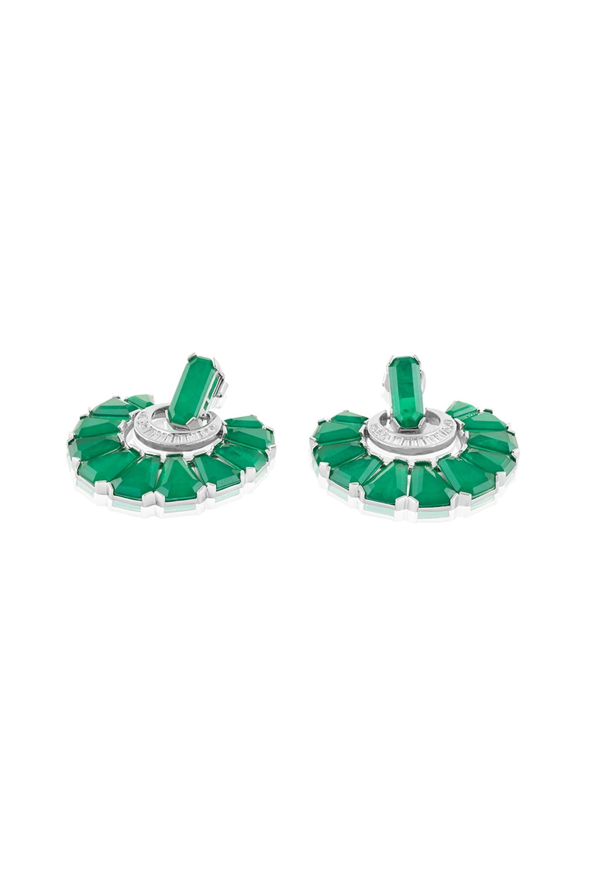 White Rhodium Finish Crystal Zirconia & Emerald Stone Dangler Earrings