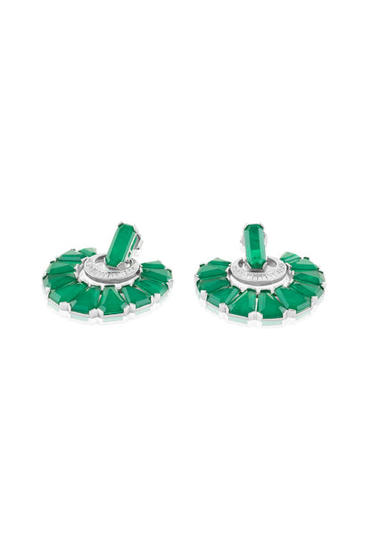 White Rhodium Finish Crystal Zirconia & Emerald Stone Dangler Earrings