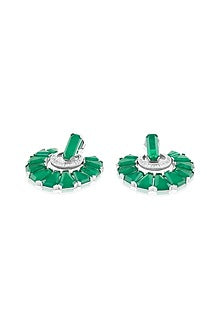 White Rhodium Finish Crystal Zirconia & Emerald Stone Dangler Earrings