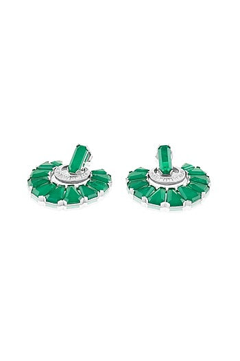 White Rhodium Finish Crystal Zirconia & Emerald Stone Dangler Earrings