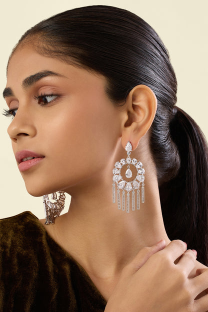 White Rhodium Finish Crystal Zirconia Dangler Earrings
