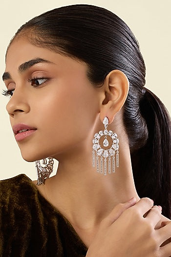 White Rhodium Finish Crystal Zirconia Dangler Earrings