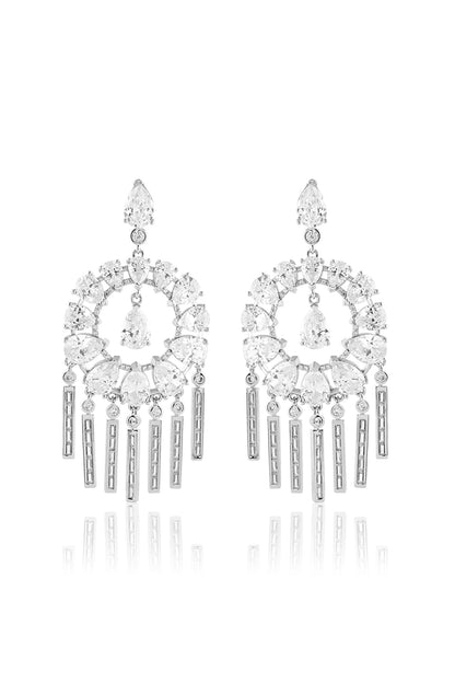 White Rhodium Finish Crystal Zirconia Dangler Earrings