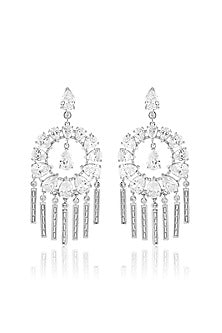 White Rhodium Finish Crystal Zirconia Dangler Earrings