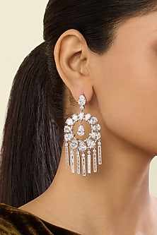 White Rhodium Finish Crystal Zirconia Dangler Earrings