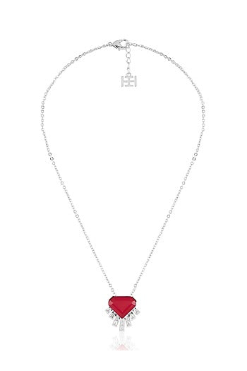 White Rhodium Finish Crystal Zirconia & Ruby Stone Necklace