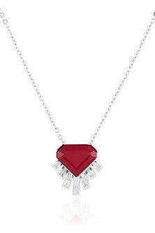 White Rhodium Finish Crystal Zirconia & Ruby Stone Necklace