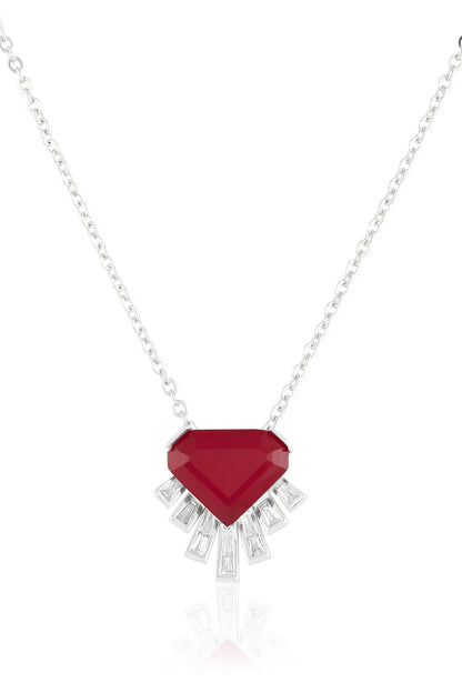White Rhodium Finish Crystal Zirconia & Ruby Stone Necklace