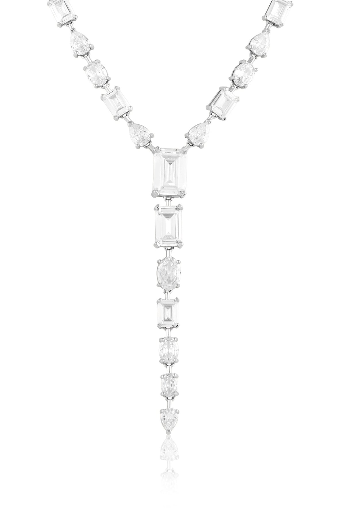 White Rhodium Finish Crystal Zirconia Long Necklace