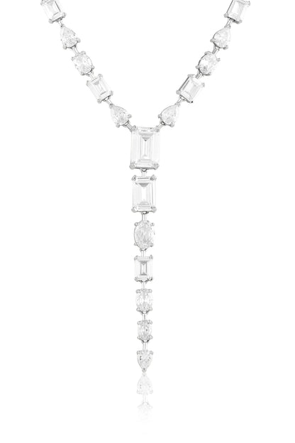 White Rhodium Finish Crystal Zirconia Long Necklace