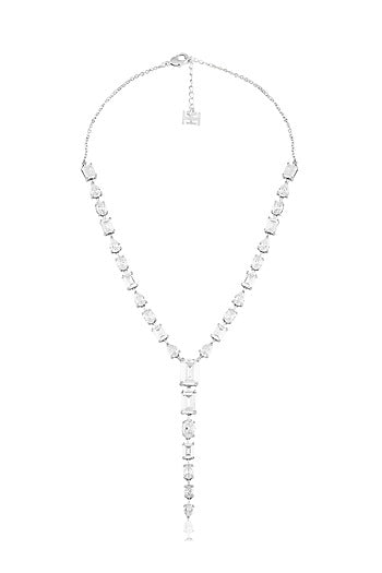 White Rhodium Finish Crystal Zirconia Long Necklace