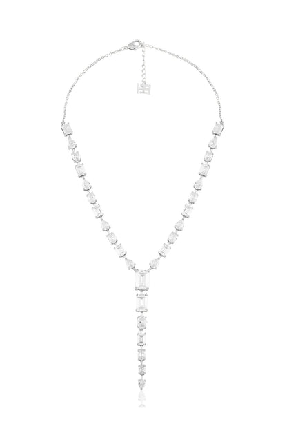 White Rhodium Finish Crystal Zirconia Long Necklace