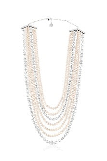 White Rhodium Finish Crystal Zirconia Long Necklace
