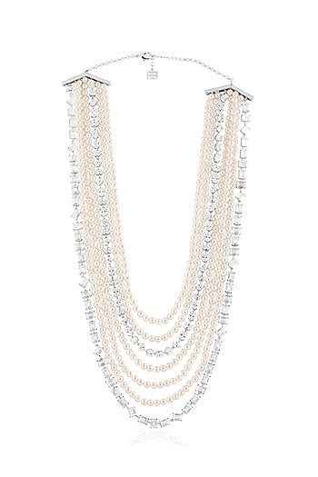 White Rhodium Finish Crystal Zirconia Long Necklace