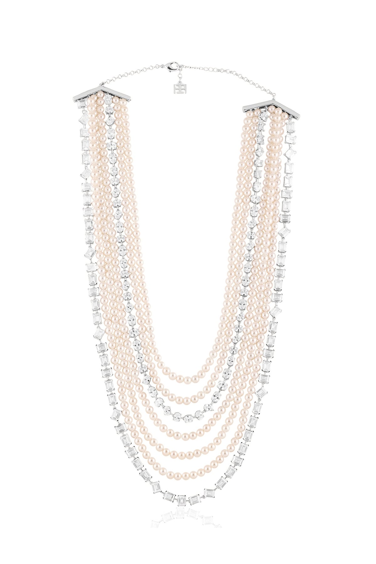 White Rhodium Finish Crystal Zirconia Long Necklace