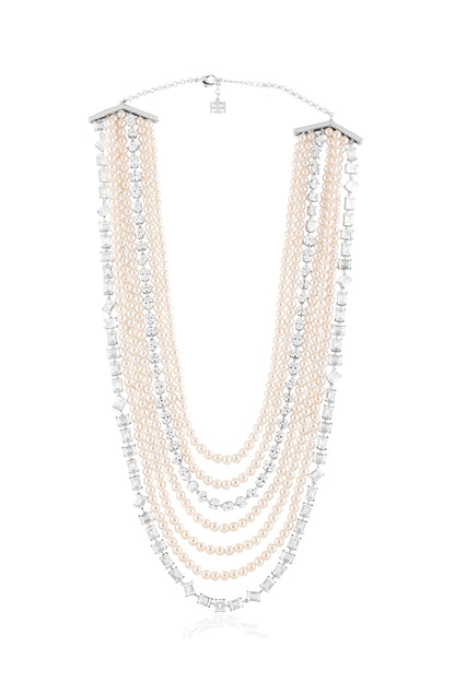White Rhodium Finish Crystal Zirconia Long Necklace