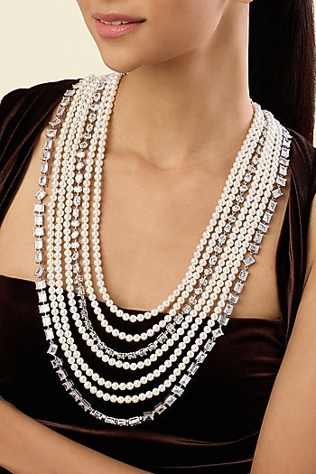 White Rhodium Finish Crystal Zirconia Long Necklace