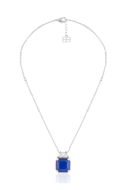 White Rhodium Finish Crystal Zirconia & Sapphire Stone Necklace