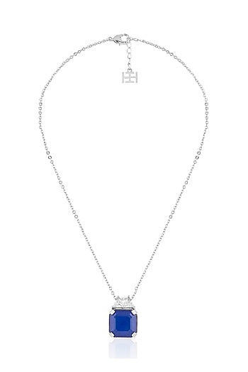 White Rhodium Finish Crystal Zirconia & Sapphire Stone Necklace