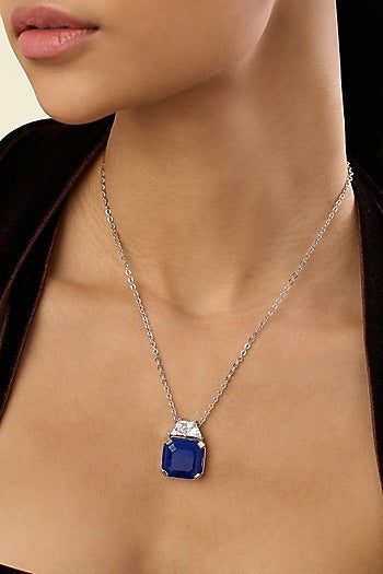 White Rhodium Finish Crystal Zirconia & Sapphire Stone Necklace