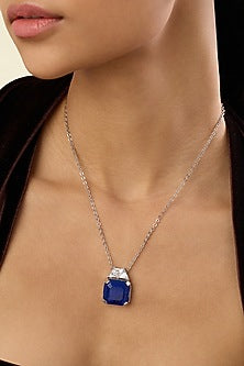 White Rhodium Finish Crystal Zirconia & Sapphire Stone Necklace