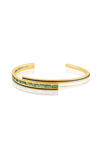 Gold Plated Green Enameled Cuff Bracelet