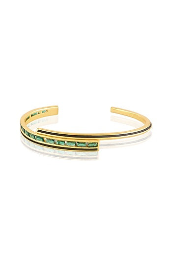 Gold Plated Green Enameled Cuff Bracelet