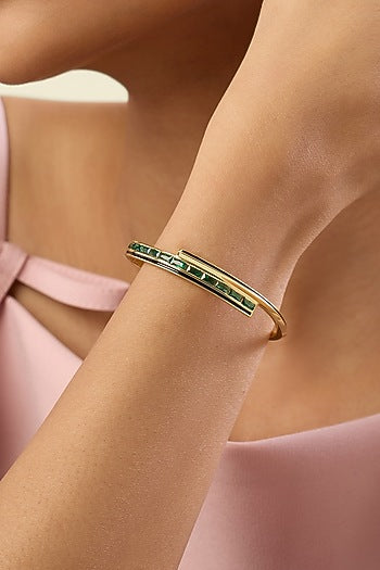 Gold Plated Green Enameled Cuff Bracelet