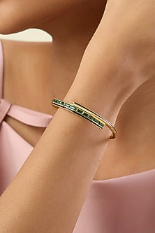 Gold Plated Green Enameled Cuff Bracelet