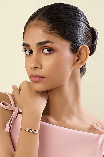 Gold Plated Pink Enameled Cuff Bracelet