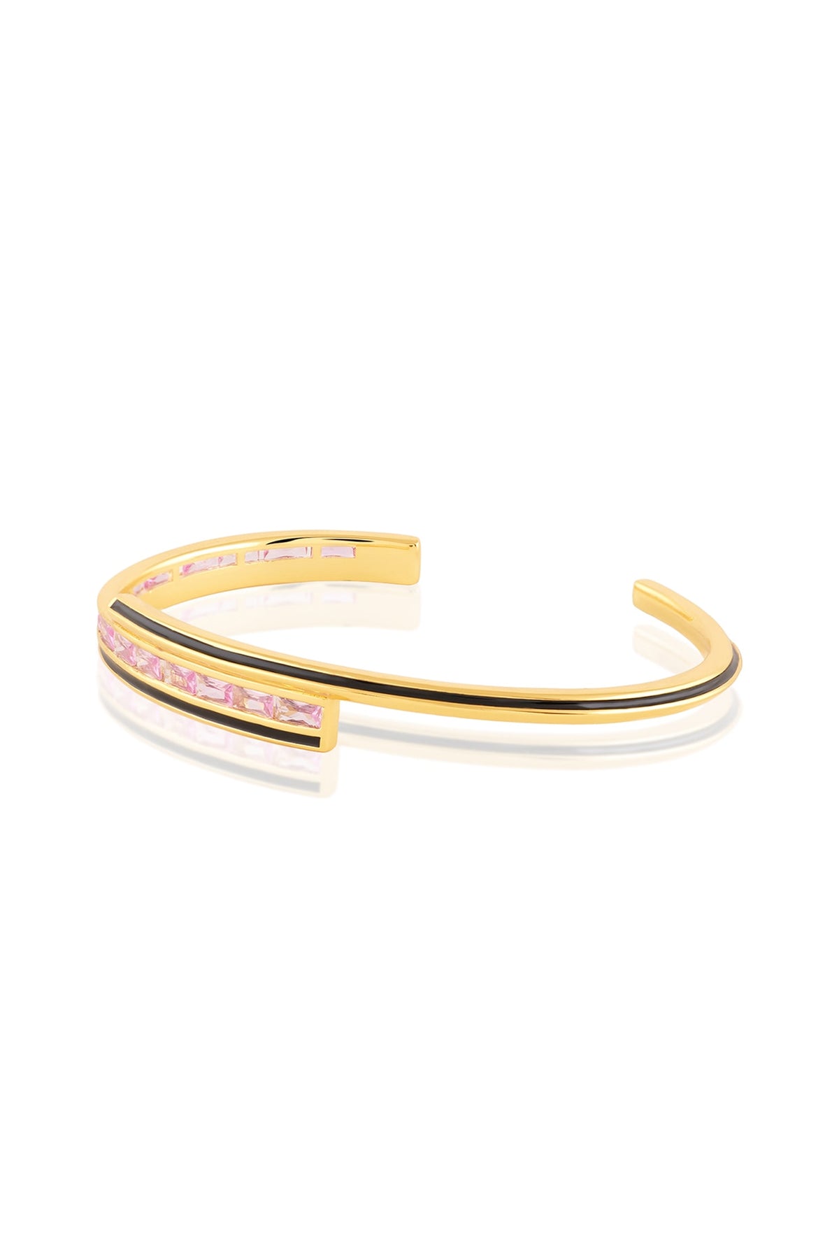 Gold Plated Pink Enameled Cuff Bracelet
