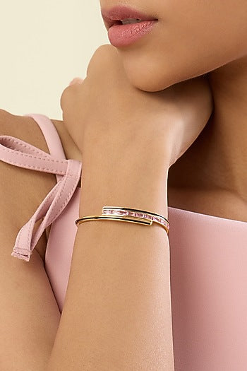 Gold Plated Pink Enameled Cuff Bracelet