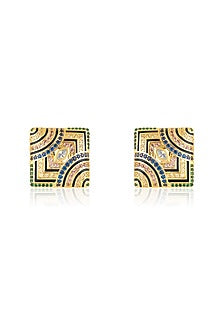 Gold Plated Crystal Zirconia Multi-Colored Enameled Stud Earrings