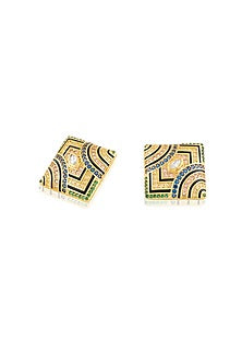 Gold Plated Crystal Zirconia Multi-Colored Enameled Stud Earrings