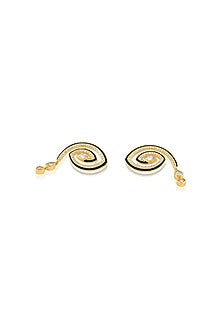 Gold Plated Crystal Zirconia Black Enameled Stud Earrings