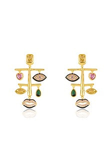Gold Plated Crystal Zirconia Multi-Colored Enameled Dangler Earrings