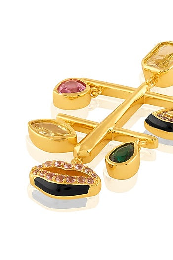 Gold Plated Crystal Zirconia Multi-Colored Enameled Dangler Earrings
