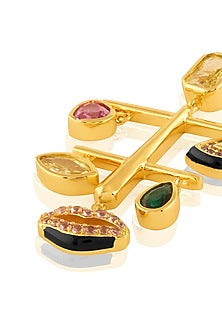 Gold Plated Crystal Zirconia Multi-Colored Enameled Dangler Earrings