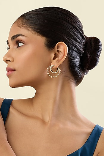 Gold Plated Crystal Zirconia Multi-Colored Enameled Hoop Earrings