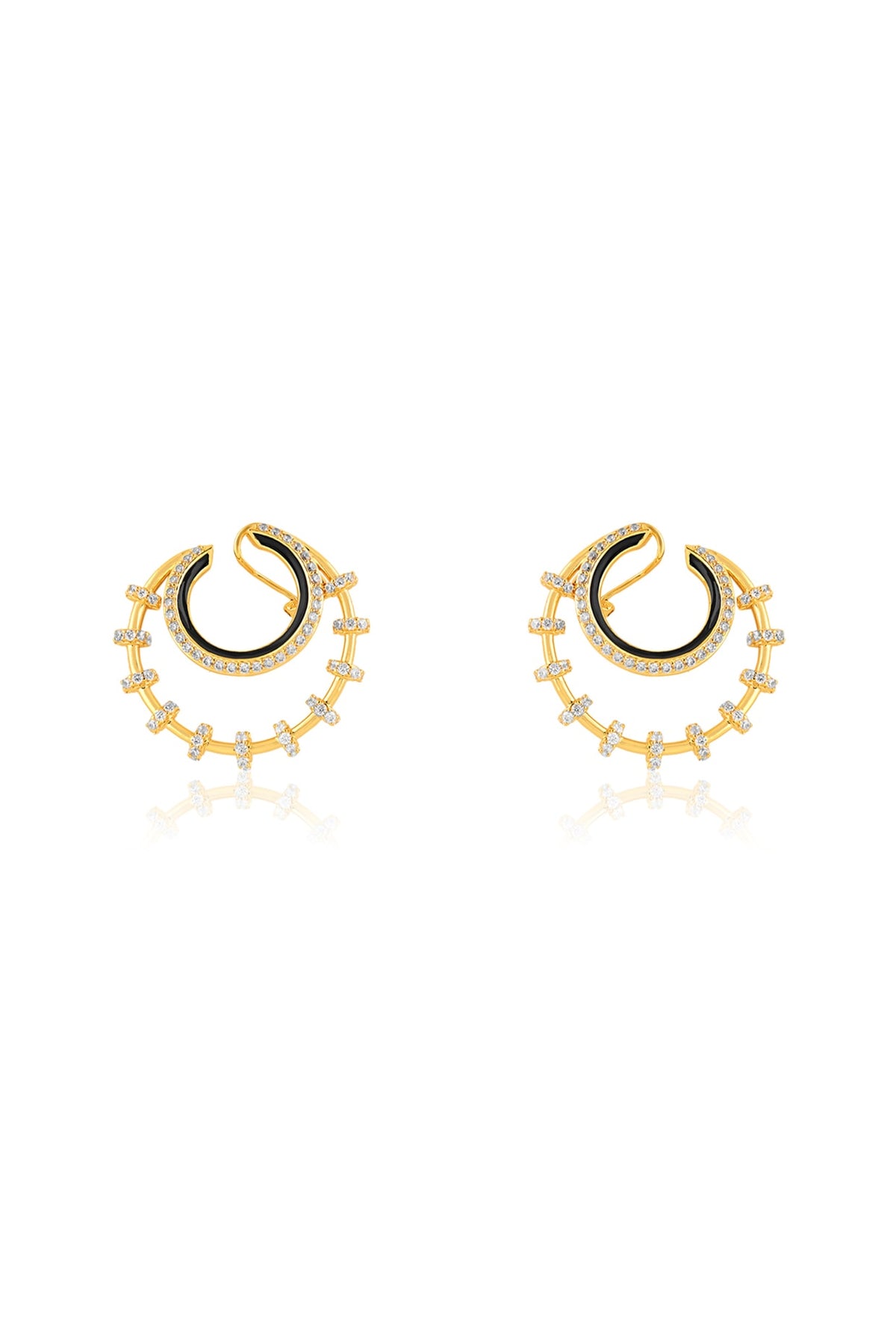 Gold Plated Crystal Zirconia Multi-Colored Enameled Hoop Earrings