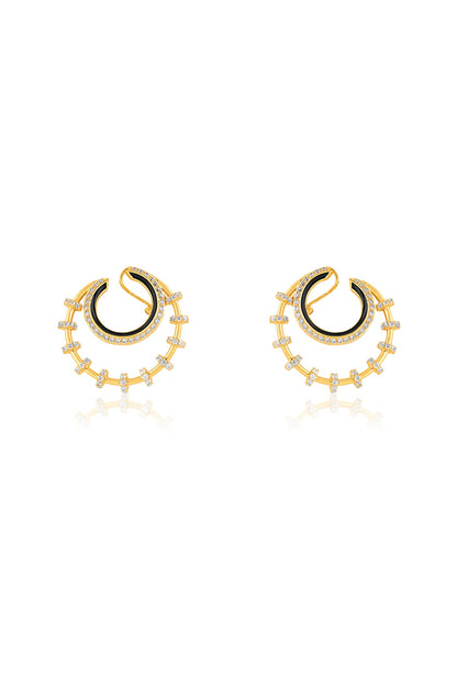 Gold Plated Crystal Zirconia Multi-Colored Enameled Hoop Earrings